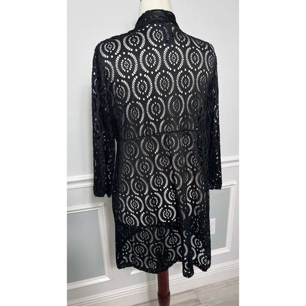 CATALINA (XL) Black Open Lace Swimsuit Beach-Pool-Cover Up-Tie-Knit Kimono-Sheer - Picture 11 of 16